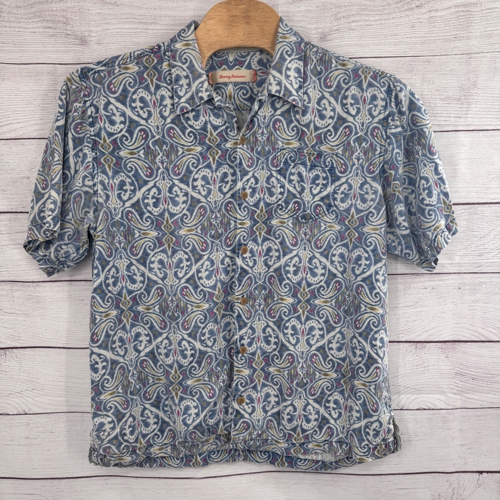 Tommy Bahama Shirt Mens‎ XL Silk Baroque Paisley Medallion Print Hawaiian Casual